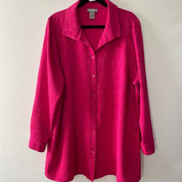 Catherines Womens Pink Long Sleeve Textured Seersuckers Tunic Shirt Size 1X - Picture 1 of 8